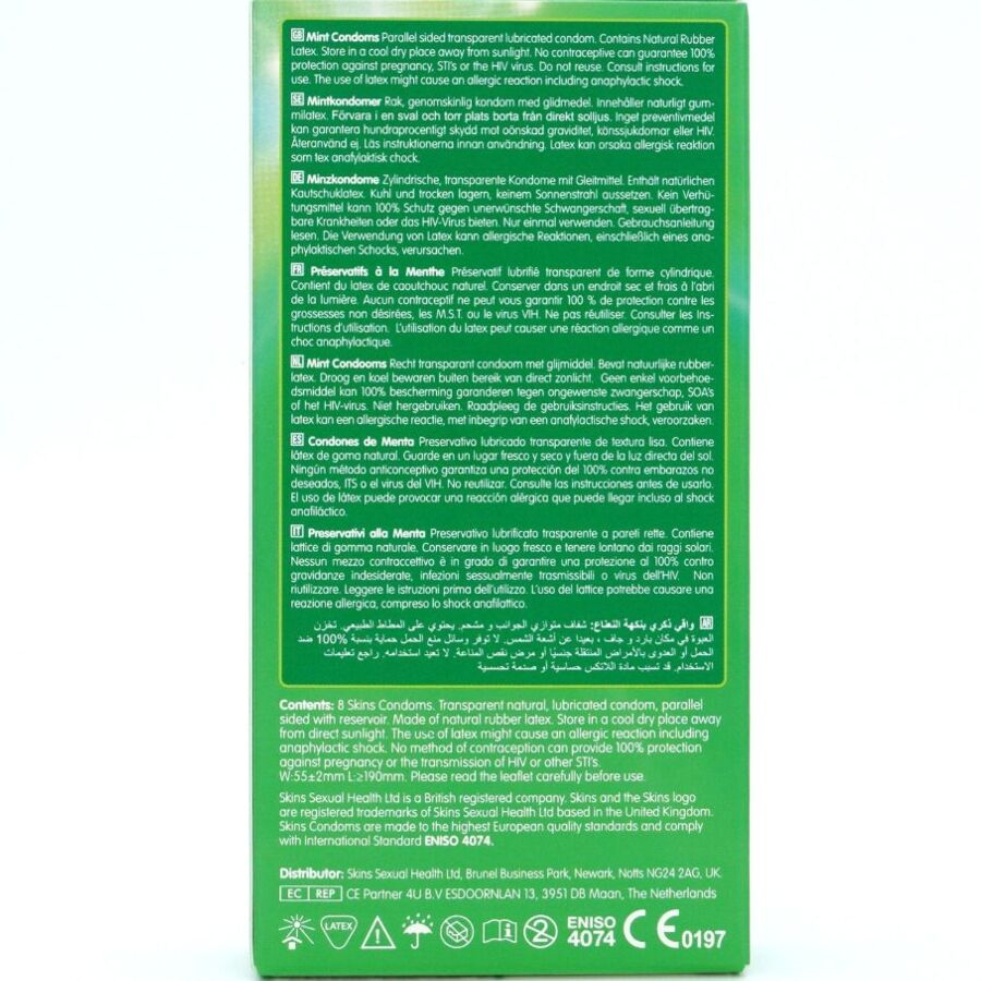 SKINS - PRESERVATIVOS MINT PREMIUM PACOTE COM 8