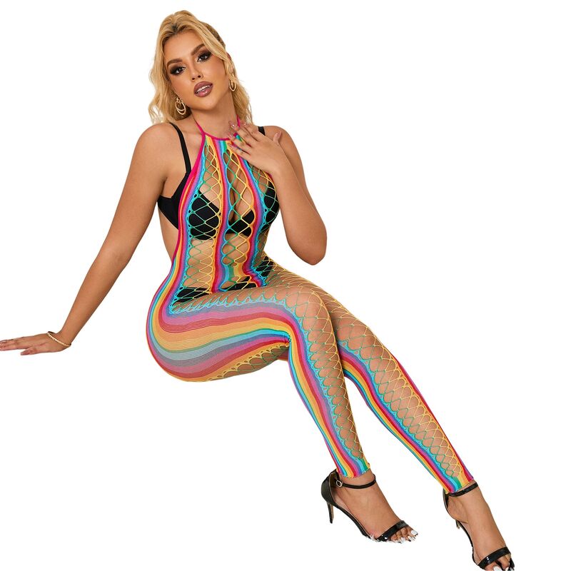 SUBBLIME - 952358 BODYSTOCKING COM DECOTE HALTER E MALHA ARCO-ÍRIS XS/M