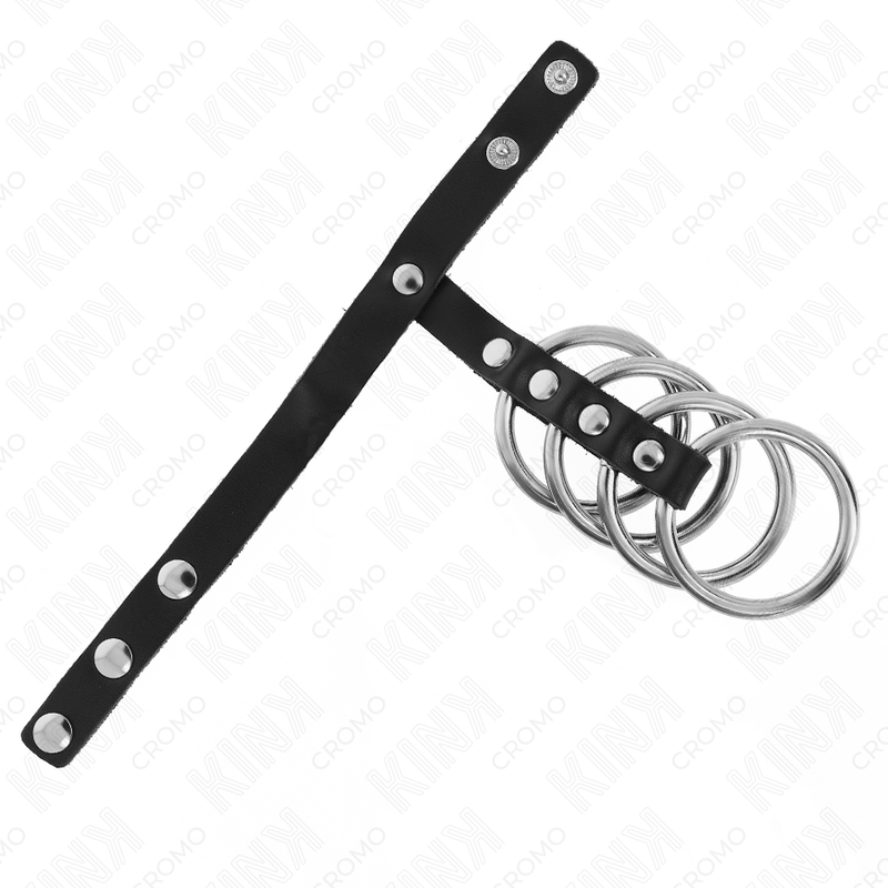 KINK - 4 ANÉIS DE METAL 3,8 CM CONECTADOS COM TIRA DE COURO 22 X 1,5 CM E FECHO DE PRESSÃO