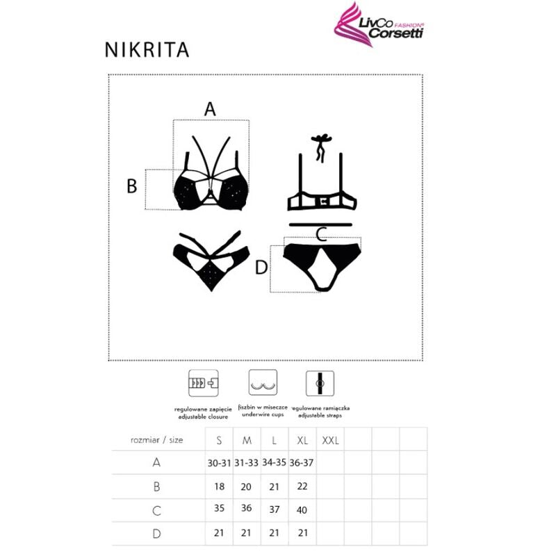 LIVCO CORSETTI FASHION - NIKRITA LC 90647 SUTIÃ + CALCINHA PRETA S