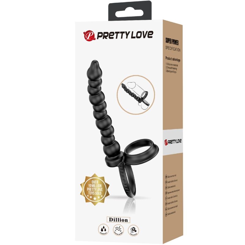 PRETTY LOVE - ANEL DE PÉNIS DILLION DUPLA PENETRAÇÃO PRETO