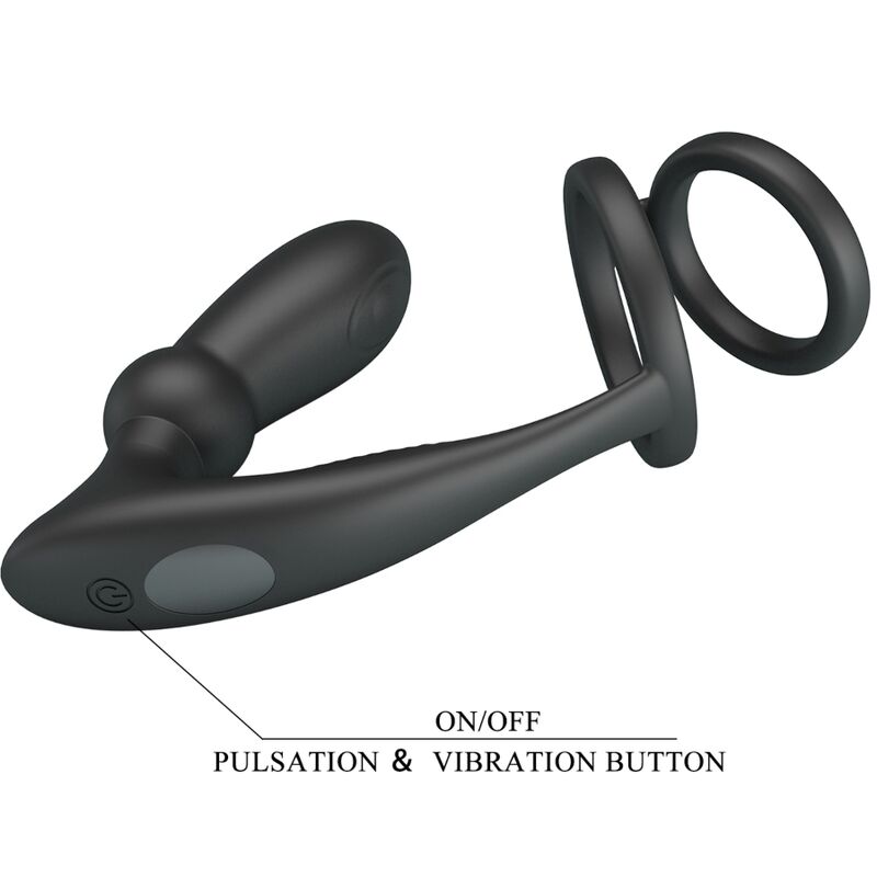 PRETTY LOVE - ANEL PENIS EMONI + PLUG ANAL 12 VIBRAÇÕES PRETO