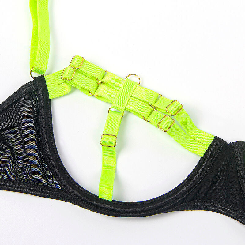 SUBBLIME - 955274 CONJUNTO DE SUTIÃ COM COLAR E DETALHES NAS PERNAS VERDE FLUORESCENTE S/M