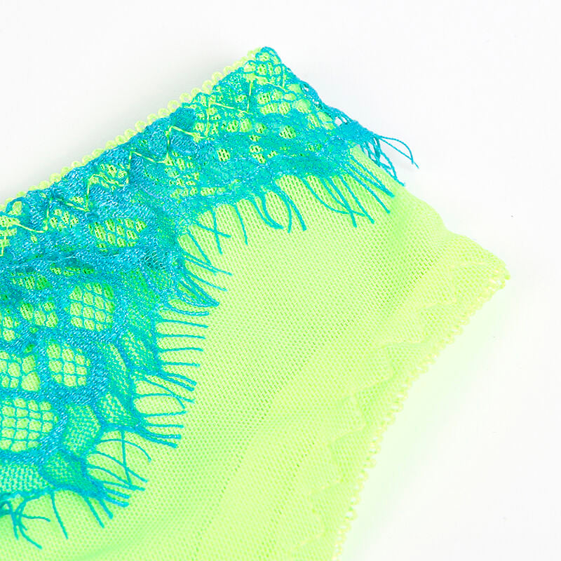 SUBBLIME - 955328 CONJUNTO DE SUTIÃ COM RENDA E LINHAS DE LIGA VERDE E AZUL L/XL