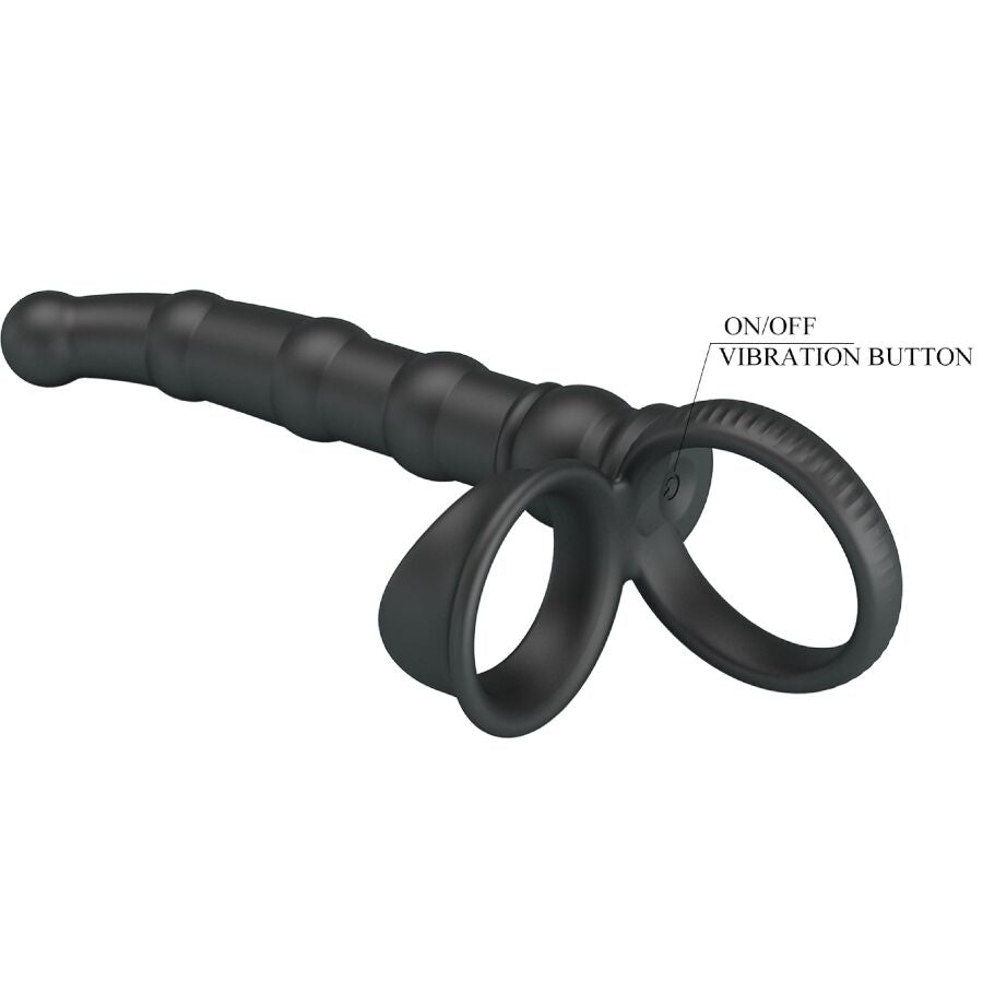 PRETTY LOVE - ANEL VIBRATÓRIO PARA PÊNIS TATUM COM PLUG 10 VIBRAÇÕES PRETO