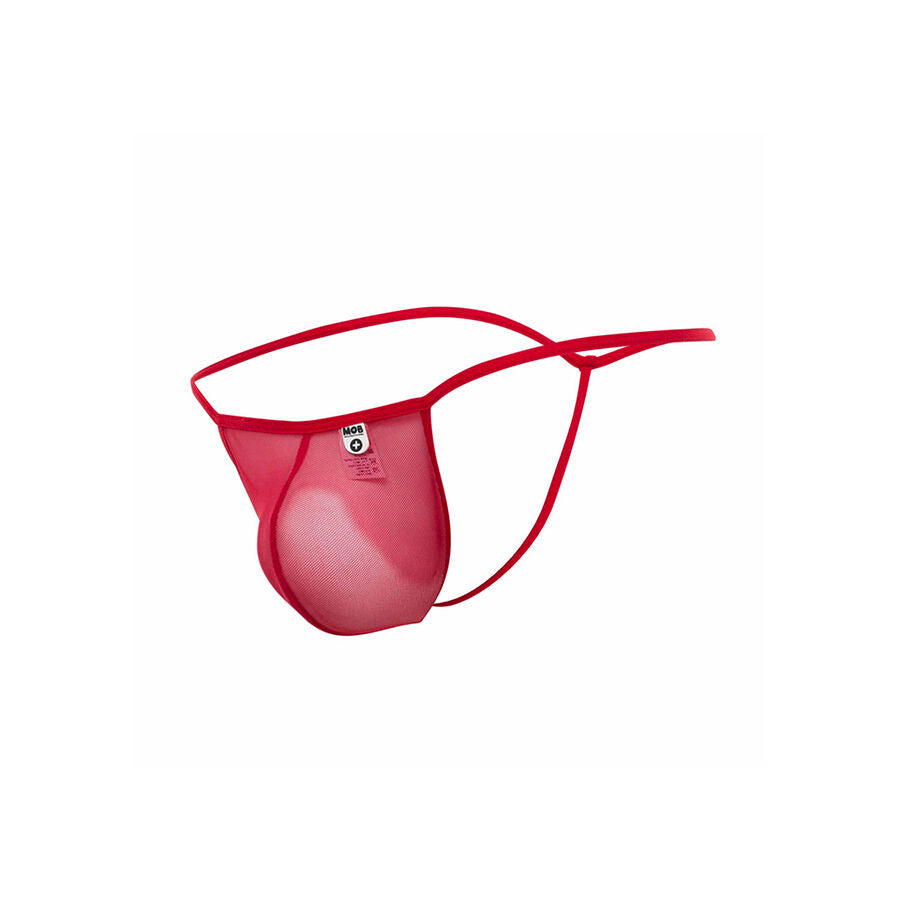 MOB - TANGA TRANSPARENTE VERMELHA EM FORMATO DE T, TAMANHO P/M