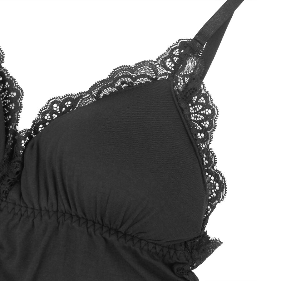 SUBBLIME - TEDDY PRETO FLORAL DETALHE DE RENDA S/M
