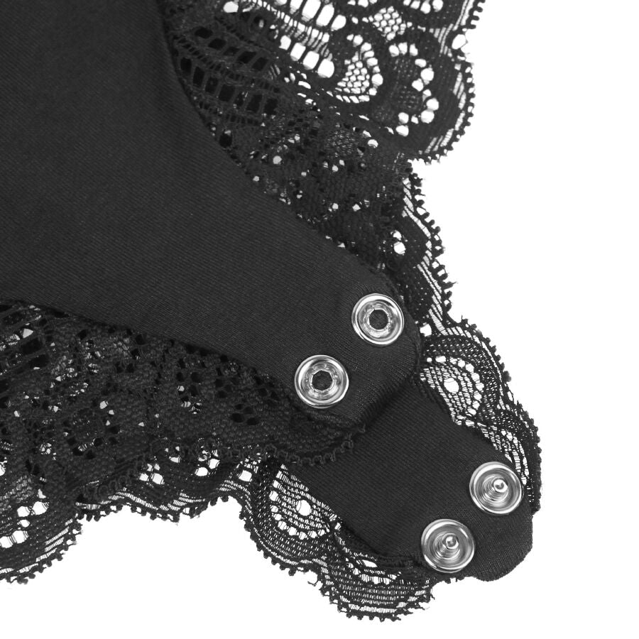 SUBBLIME - TEDDY PRETO FLORAL DETALHE DE RENDA S/M