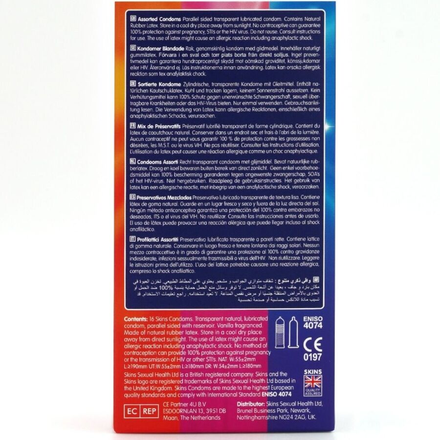 SKINS - PACOTE COM 16 PRESERVATIVOS PREMIUM VARIADOS