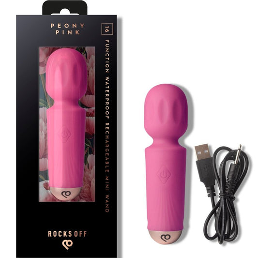ROCKS-OFF - MINI VARINHA RECARREGÁVEL COM 16 FUNÇÕES ROSA PEÔNIA