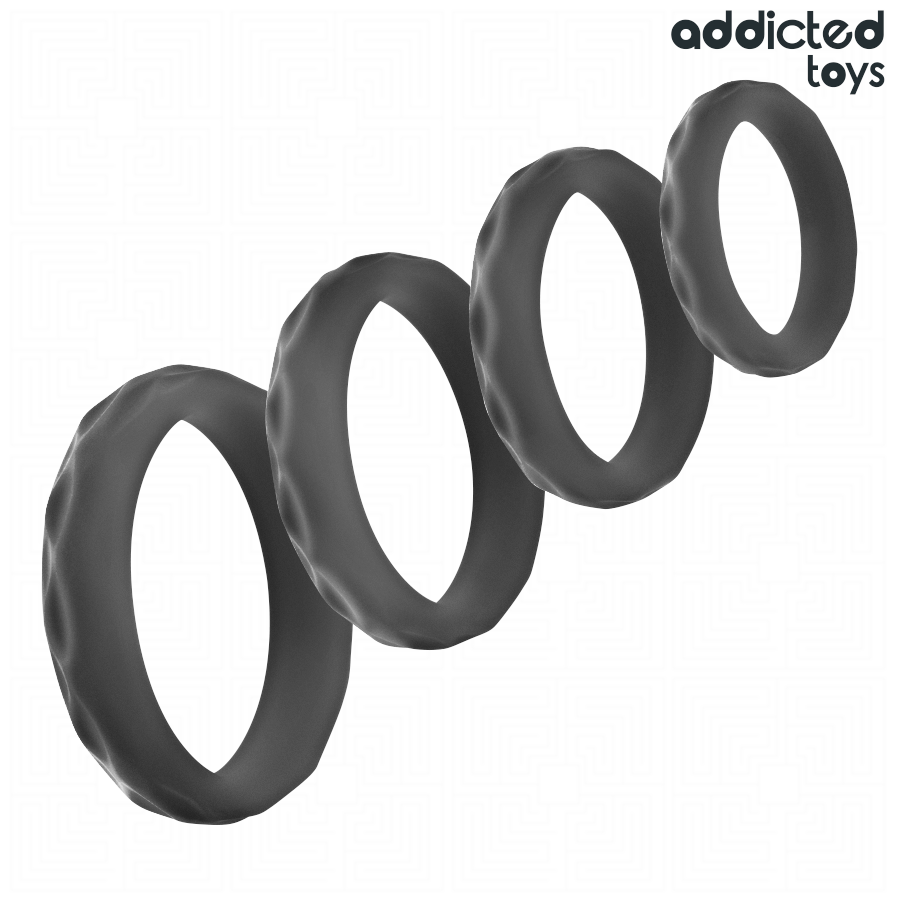 ADDICTED TOYS - CONJUNTO DE ANÉIS PENIANOS TEXTURIZADOS - 4 TAMANHOS