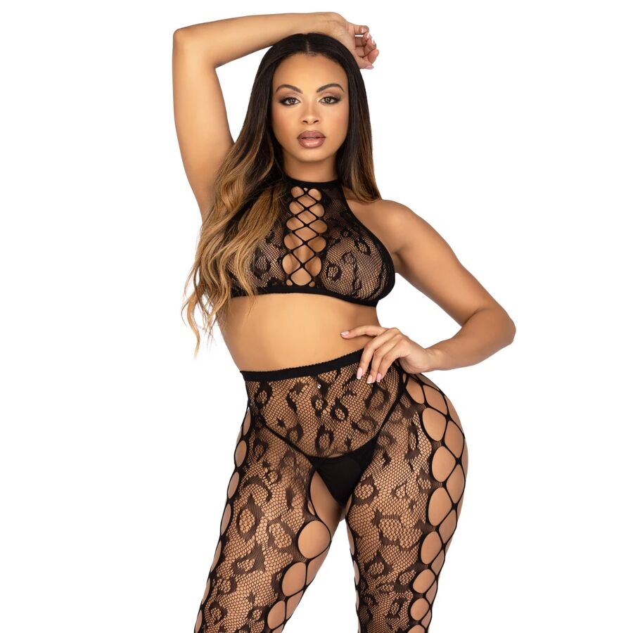 LEG AVENUE - 89372 TOP CROPPED E MEIA-CALÇA SEM VOLTA PRETO - TAMANHO ÚNICO