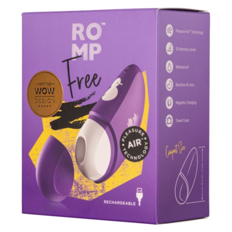 ROMP - FREE ESTIMULADOR CLITORIAL GRÁTIS COM TAMPA, 10 NÍVEIS, RECARREGÁVEL, ROXO